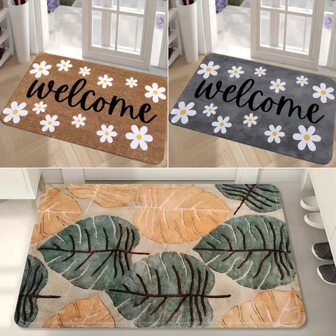 Navak Carpet Floral Leaves Welcome Door Mat for Home Entryways Decor Non-slip Bathroom Entrance Floor Carpet Kitchen Rugs Washable Doormat
