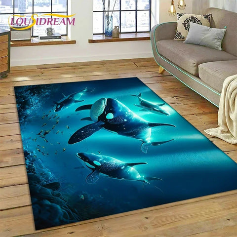 Navak Carpet  3D Underwater World Seabed Dolphin Cartoon Carpet Rug for Bedroom Living Room Home Sofa Decoration,Child Large Decor Floor Mat