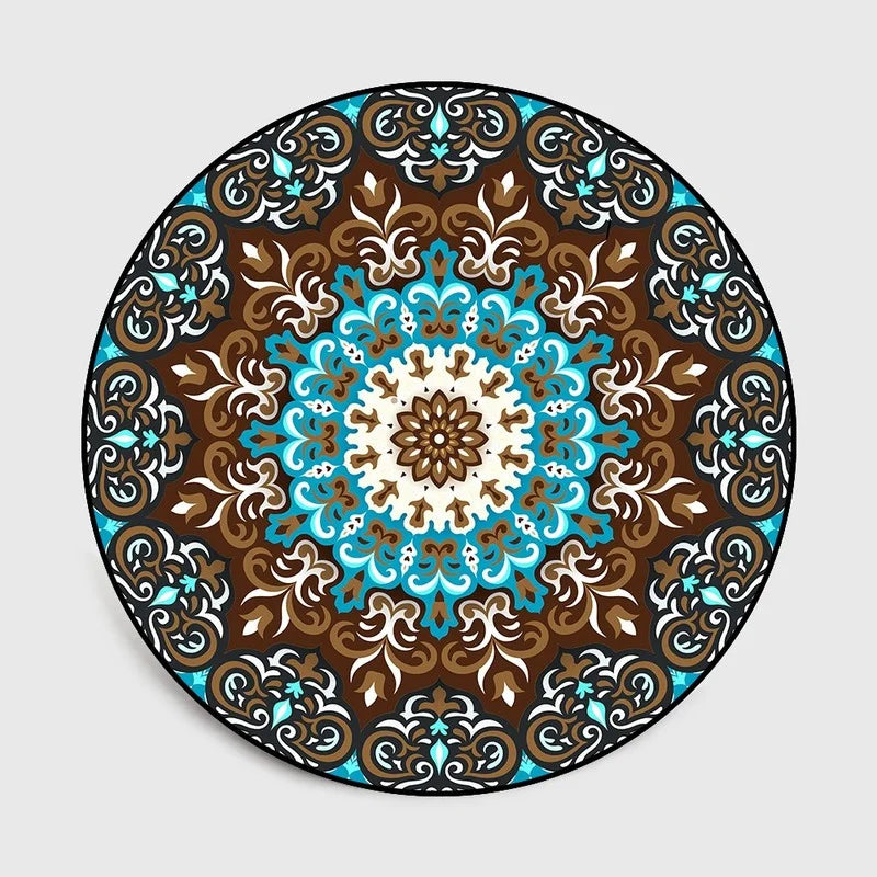 Navak Carpet Round Bohemian Mandala Carpet for Living Room Geometric Print Ethnic Style Bedroom Mat Home Decor Rugs Machine Washable Area Rug