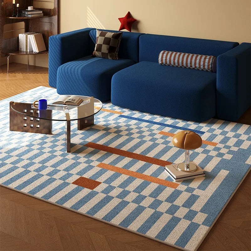 Navak Carpet Large Area Carpet For Living Room Bedroom Floor Mats Retro Blue Striped Loop Pile TPR Rug Sofa Coffee Table Foot Mat 카페트 거실 대형