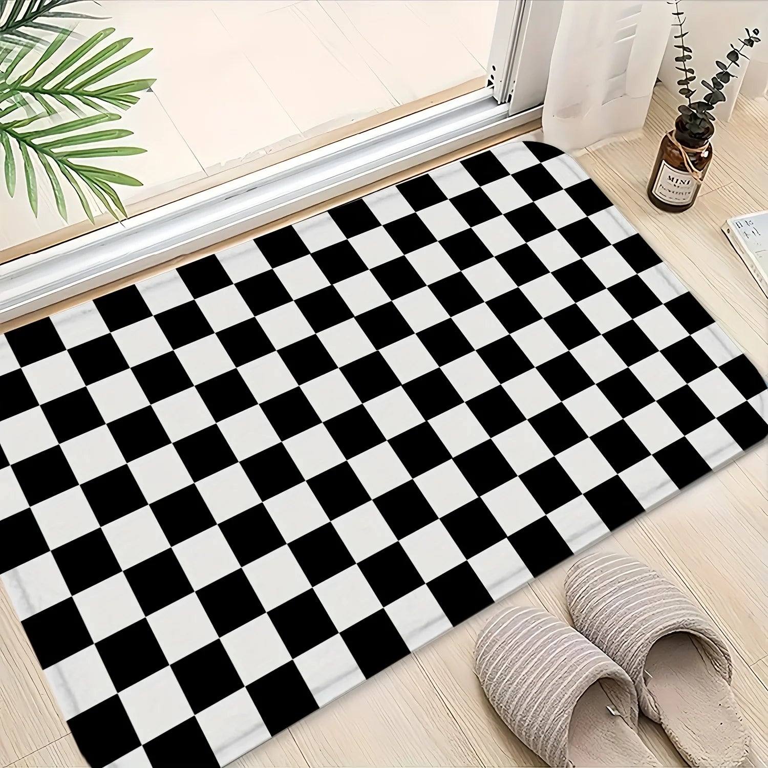 Navak Carpet Black White Check Kitchen Mat Home Decor Non-slip Hallway Balcony Rugs Laundry Rooms Entrance Door Mat Bathroom Foot Pad