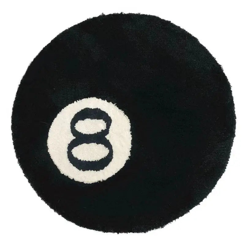 Navak Carpet 1 Pack Black Billiards 8 Ball Round Flocked Floor Bedroom Anti-Slip Carpet Mat Living Plush Soft Bedroom Rug