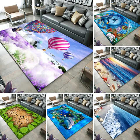 Navak Carpet3D Beach Sea Waves Pattern Carpet Door Floor Mat Fish Doormat Non-slip Floor Mat Living Room Rug Home Room Bedroom Decoration