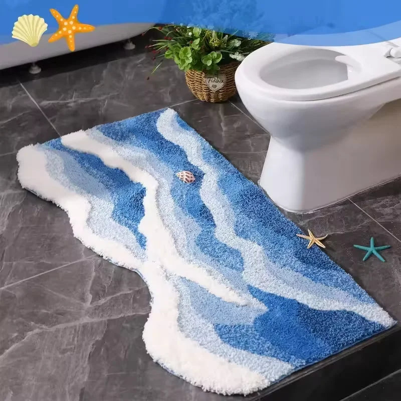 Navak Carpet Exclusive Picks Upgraded Material Wave Creative Non-slip Bathroom Carpet Ocean Bedroom Bedside Rug Living Room Kitchen Mat Home Decor