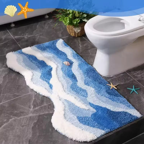 Navak Carpet Exclusive Picks Upgraded Material Wave Creative Non-slip Bathroom Carpet Ocean Bedroom Bedside Rug Living Room Kitchen Mat Home Decor