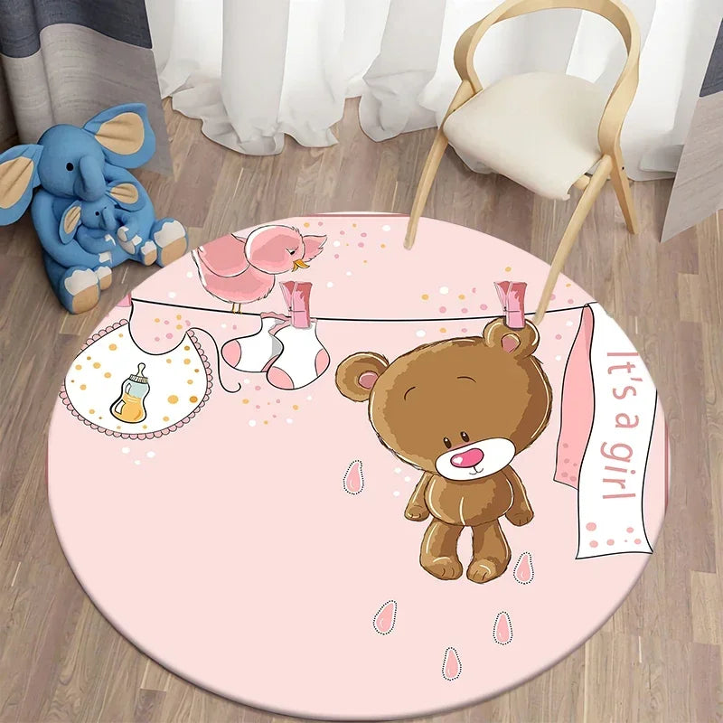 Navak Carpet Cartoon Cute Bear Round Carpet for Living Room Rugs Bath Mat for Children Room Mats Bedroom Carpets Baby Kids Room Home Decor
