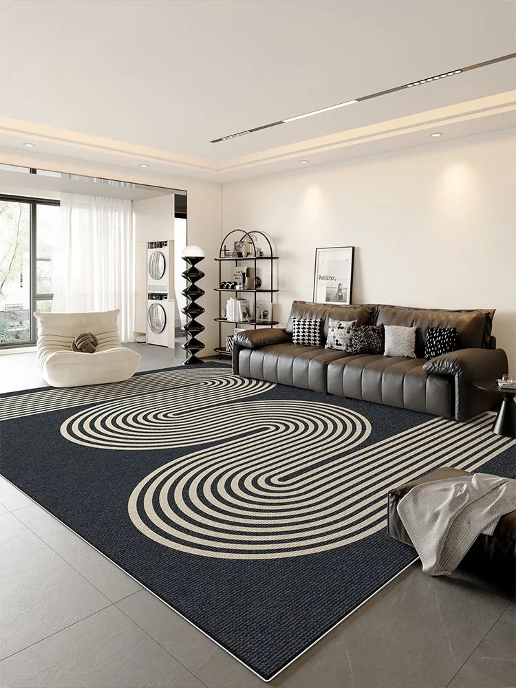 Navak Carpet Dark Blue Cream Striped Carpet Modern Geometric Decorative Rugs Easy Clean Art Lines Living Room Carpets Comfortable Bedroom Rug