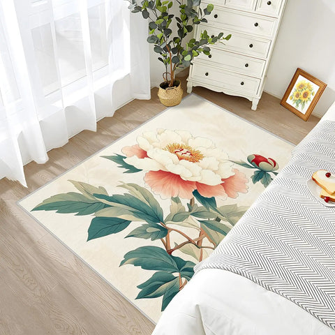 Navak Carpet Peony Flower Rugs Washable Chinoiserie Floral Botanical Area Rug - Flower Oriental Rugs -Japanese Asian Style Carpet