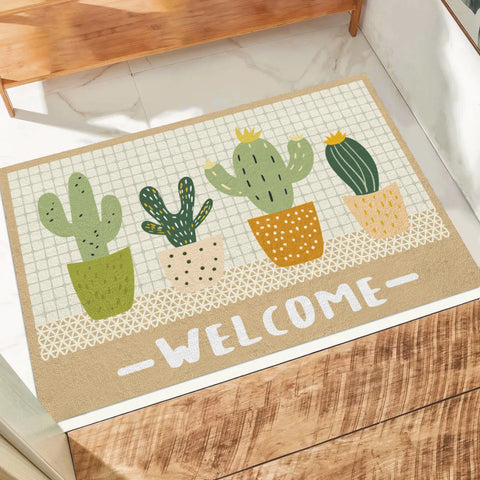 Navak Carpet Creative Small Fresh Cactus Plant Print Welcome Door Mat Square Cuttable Fluffy Carpet Rug Non-slip Entrance Mat for Home Decor