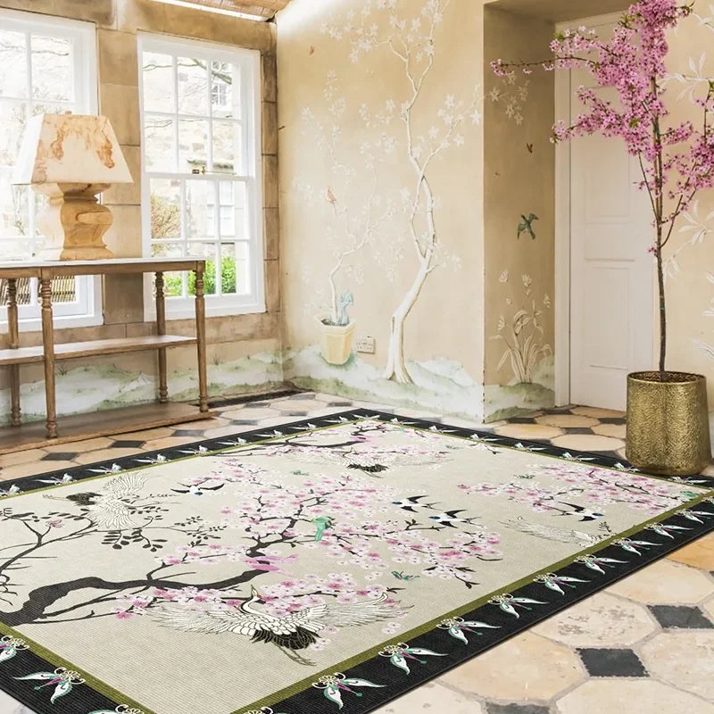 Navak Carpet Artistic Floral Carpet Flower Bird Luxury Decorative Rugs Living Room Large Size Carpets Cozy Non-slip Easy Care Bedroom Rug 양탄자