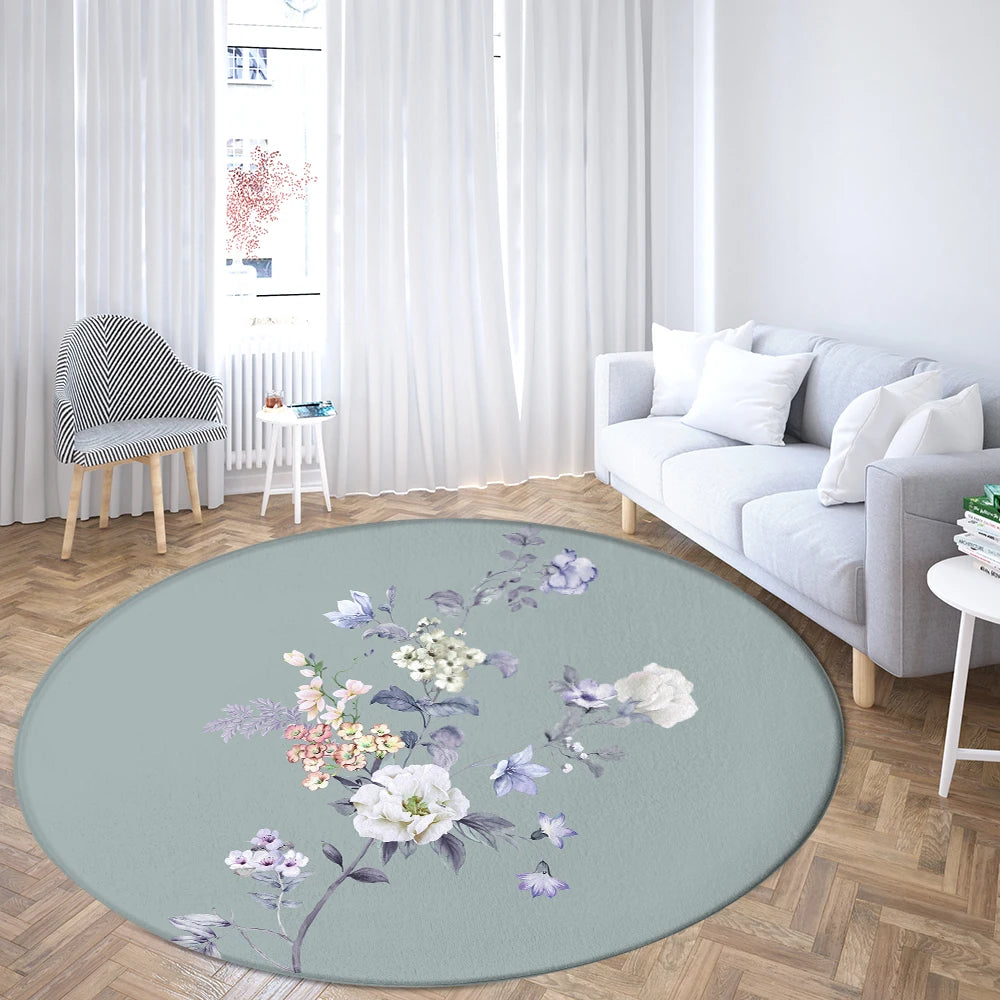 Navak Carpet Home Living Room Bedroom Bathroom Floor Mat Printing Decorative Carpet Flower and Bird  Round  Peony Rose