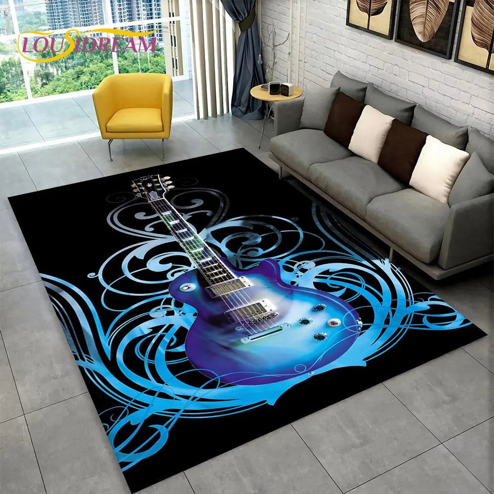 Navak Carpet Classical Guitar Electric Guitar Bass Area Rug,Carpet Rug for Living Room Bedroom Sofa Doormat Decor,Kid Game Non-slip Floor Mat