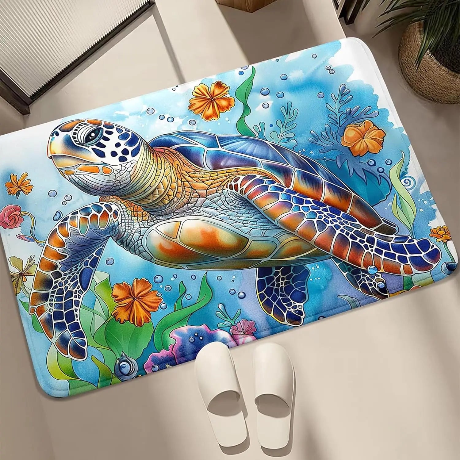 Navak Carpet Ocean Theme Sea Turtle Rug for Living Room and Kids Bedroom, Coastal Decor Carpet, Underwater Sea Life Animal Rug