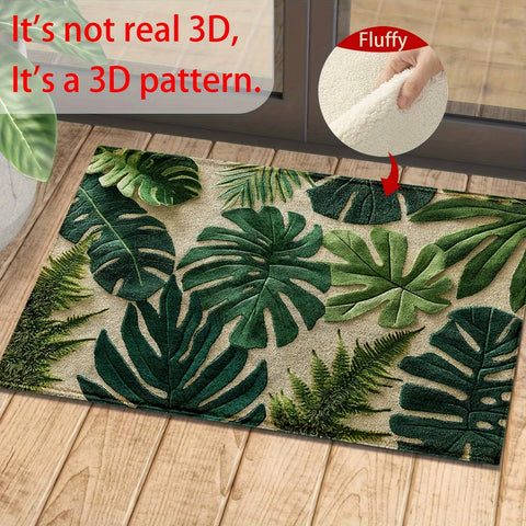 Navak Carpet 1 Tropical Green Plant Pattern Rectangular Bath Mat- Machine Washable Polyester Non-Slip Backing Soft Plush Texture for Bathroom