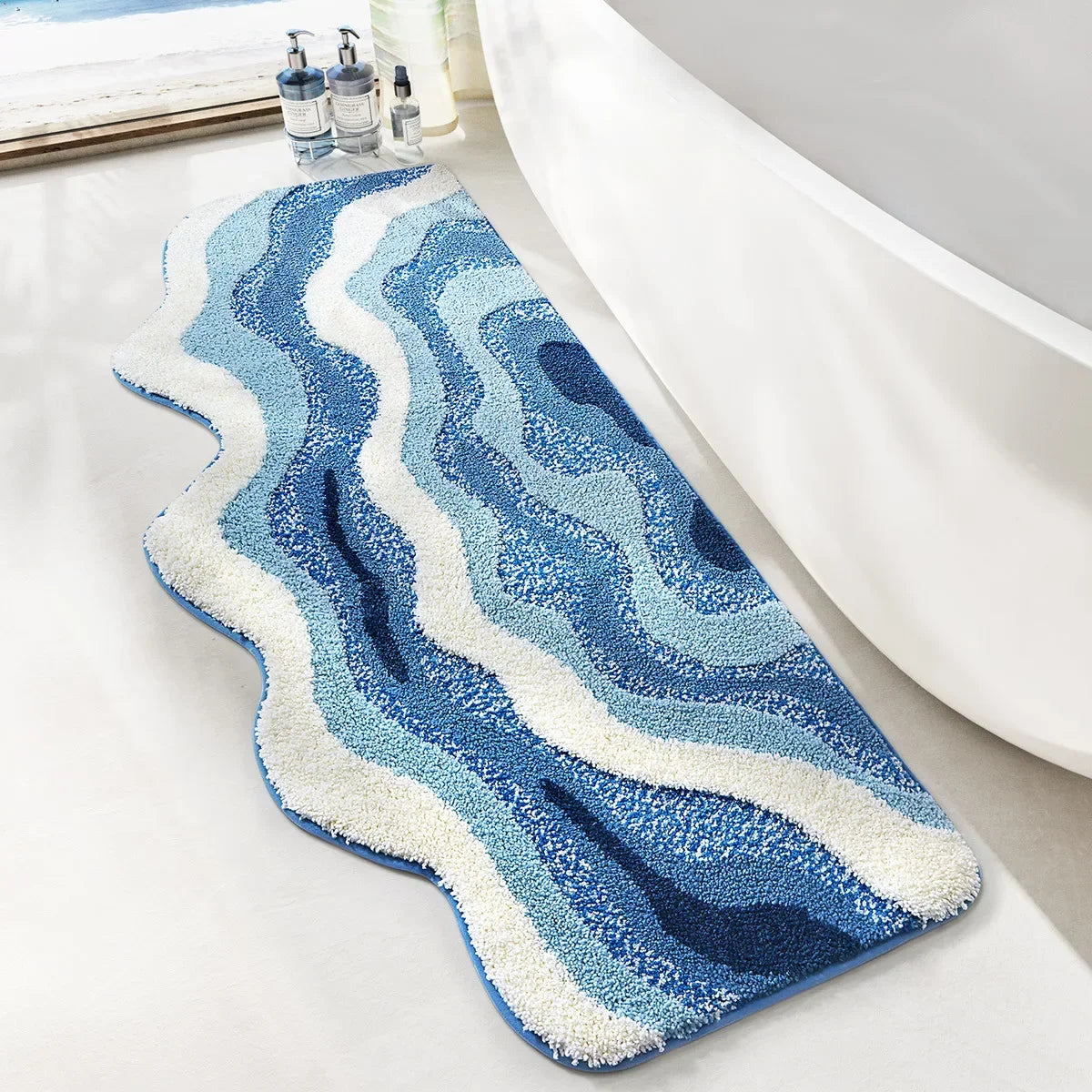 Navak Carpet 70x160CM Hand-Tufted Wave Bedside Rug, Home Bedroom Decoration Area Rugs, Microfiber Flocked Bathroom Non-slip Absorbent Mat