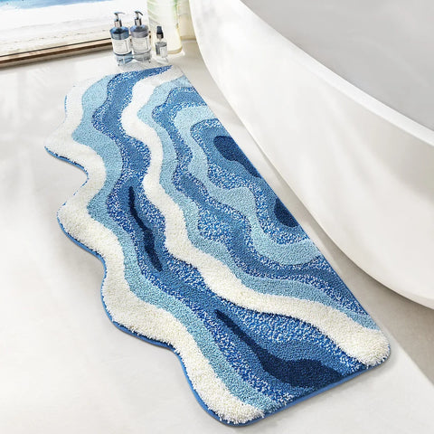 Navak Carpet 70x160CM Hand-Tufted Wave Bedside Rug, Home Bedroom Decoration Area Rugs, Microfiber Flocked Bathroom Non-slip Absorbent Mat