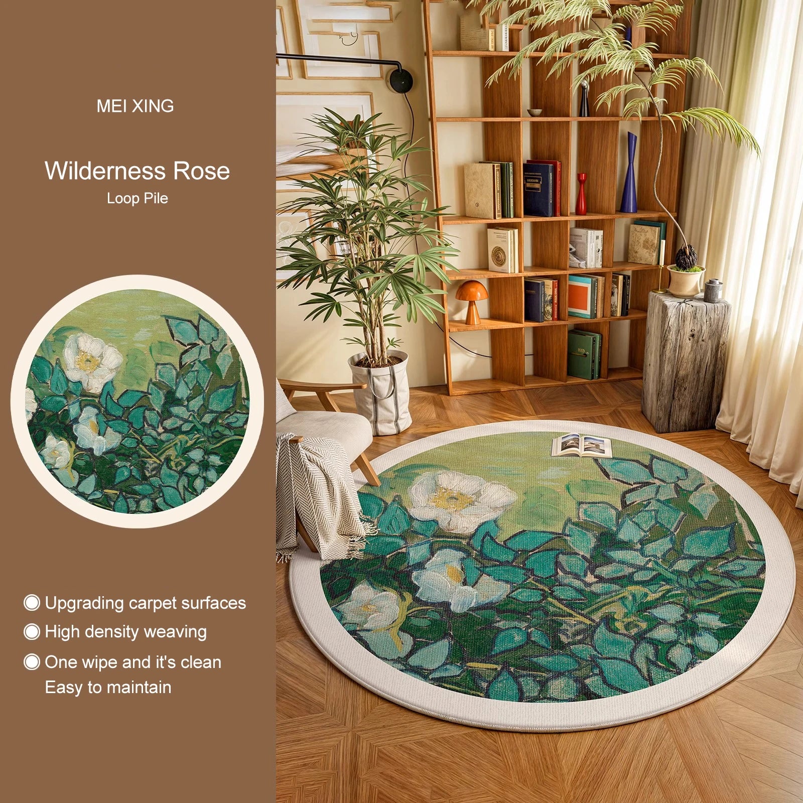 Navak Carpet Round Rug Living Room Carpet Soft Bedroom Bedside Floor Mat Plants Flowers French Retro Anti-slip Carpets Home Ddecoration Tapis