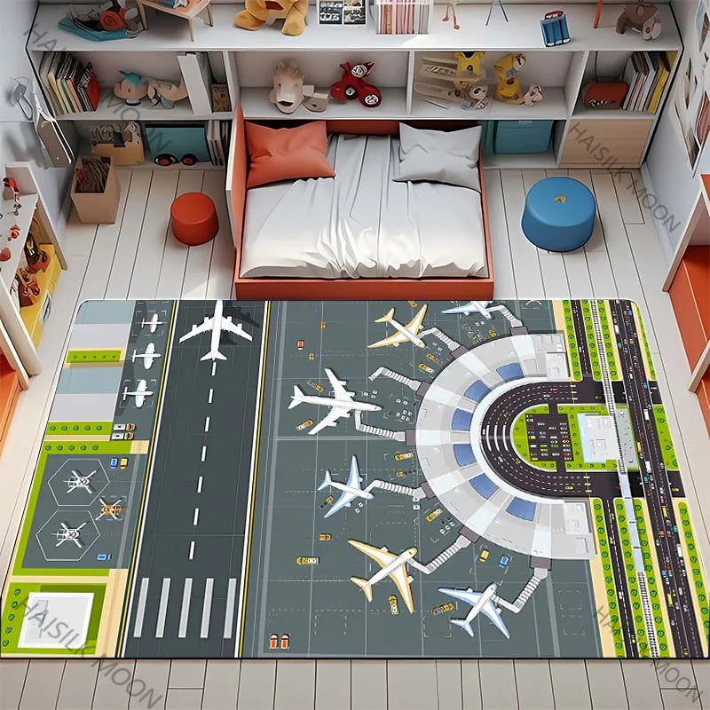 Navak Carpet 3D HD Aviation Theme Airplane Runway Printed Carpet! Anti-slip Sound Insulation, Living Room Bedroom Entrance Door Mat Sofa Rugs