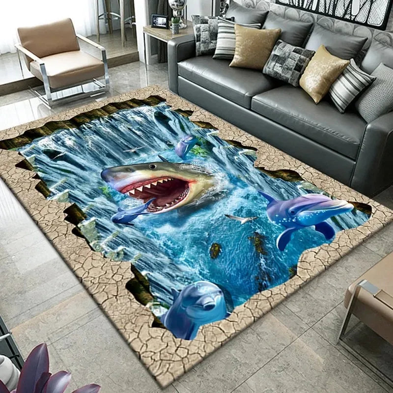 Navak Carpet3D Beach Sea Waves Pattern Carpet Door Floor Mat Fish Doormat Non-slip Floor Mat Living Room Rug Home Room Bedroom Decoration