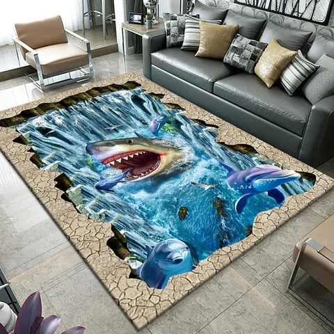 Navak Carpet3D Beach Sea Waves Pattern Carpet Door Floor Mat Fish Doormat Non-slip Floor Mat Living Room Rug Home Room Bedroom Decoration