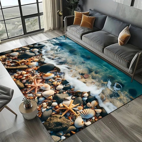 Navak Carpet 3D Beach Shells Rug for Kids' Play Area and Bedroom Non-Slip Decor