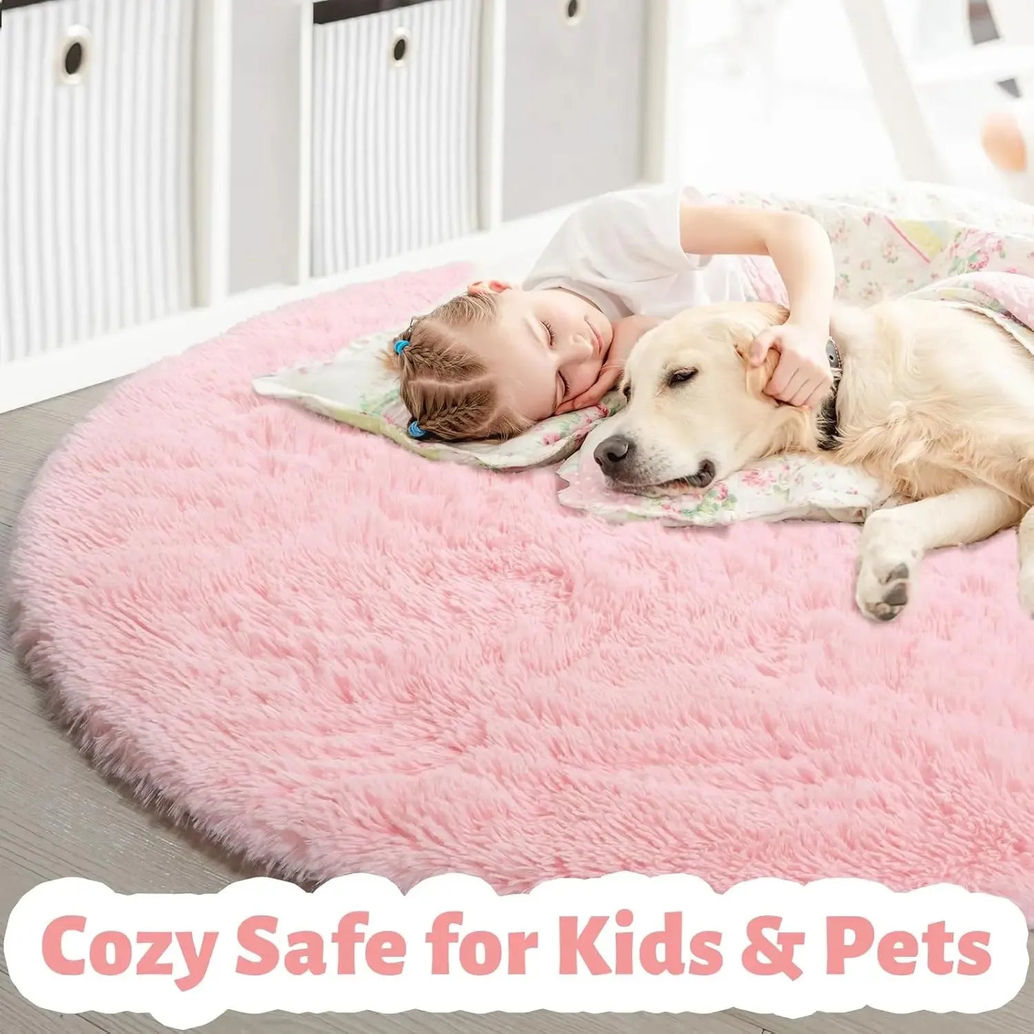 Navak Carpet vikama Pink Round Rug for Girls Bedroom,Fluffy Circle Area Rug for Kids Room,Furry Shaggy Carpet for Living Room Playroom Decor