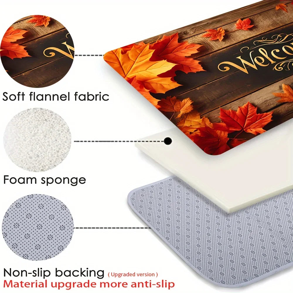 Navak Carpet Fall Thanksgiving Maple Leaves Welcome Door Mat Living Room Entrance Non-Slip Floormat Kitchen Hallway Balcony Rugs Home Decor