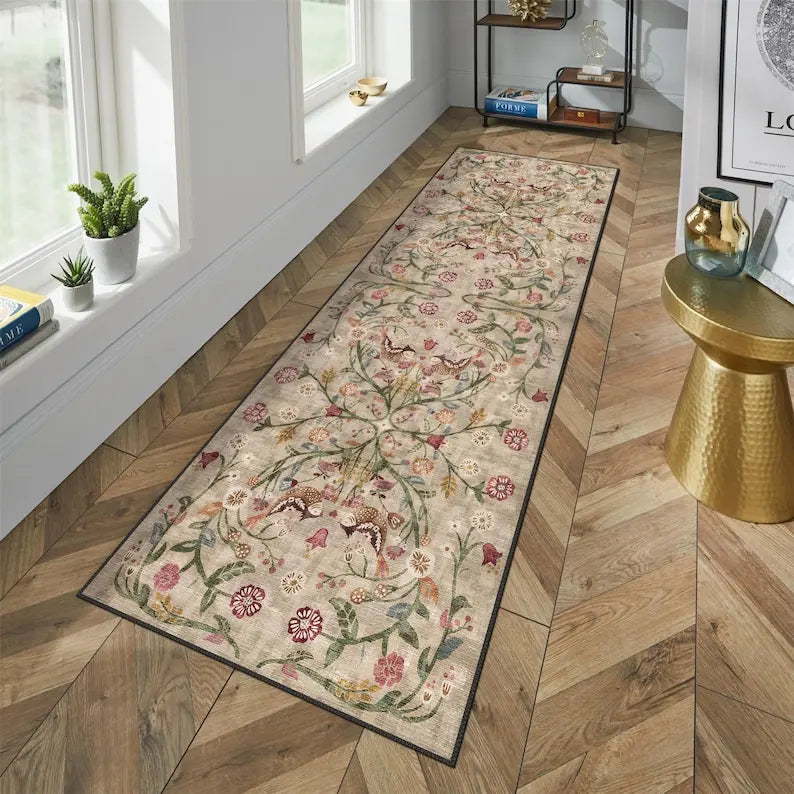 Navak Carpet Boho Chic Turkish Traditional Floral Rug Washable Non-Slip Large Distressed Area Carpet for Living Room Bedroom Decor
