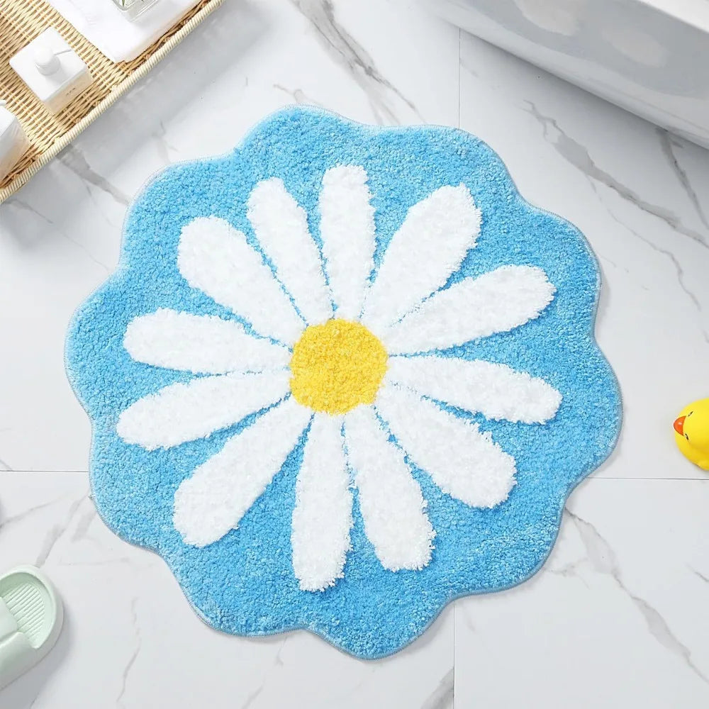 Navak Carpet Non Slip Flower Rug Flocking Tufted Daisy Bath Door Mat Imitation Cashmere Washable Baby Crawling Carpet Bedroom Living Room