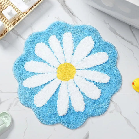 Navak Carpet Non Slip Flower Rug Flocking Tufted Daisy Bath Door Mat Imitation Cashmere Washable Baby Crawling Carpet Bedroom Living Room
