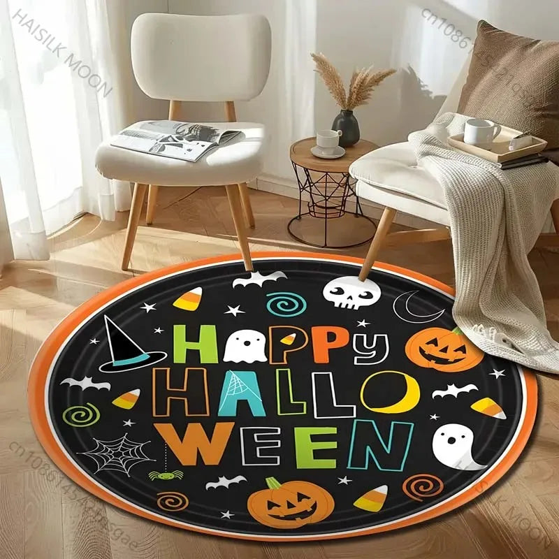 Navak Carpet Head Bat Castle Halloween Round Rugs Carpet Child Room Floor Mats Playroom Upholstery Living Room Bedroom Fashion Gaming Rug