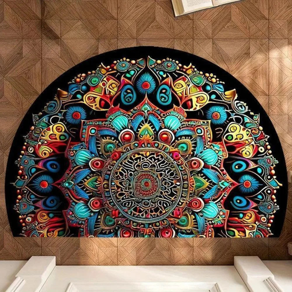Navak Carpet High Quality Non Slip Half Round Doormat Boho Flower Floral Welcome Rugs Absorbent Washable Entrance Mat Indoor Outdoor