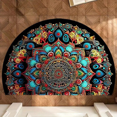 Navak Carpet High Quality Non Slip Half Round Doormat Boho Flower Floral Welcome Rugs Absorbent Washable Entrance Mat Indoor Outdoor
