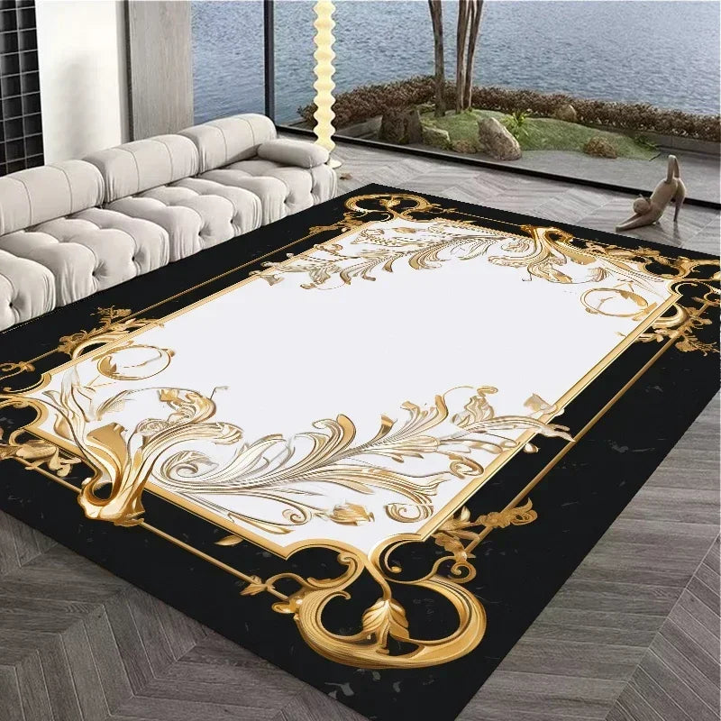 Navak Carpet European Style Large Carpet for Living Room Gold Luxury Decoration Bedroom Area Rug Washable Marble Non-slip Alfombra Tatami Mat