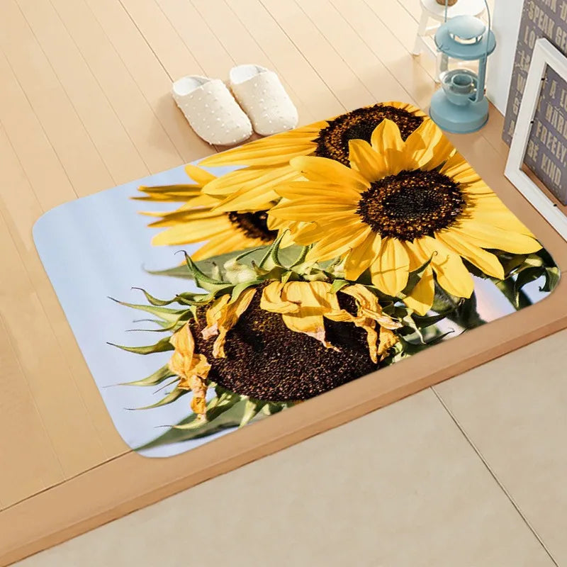 Navak Carpet Sunflower Entrance Welcome Door Mat Flowers Bedroom Bedside Decor Carpet Non-slip Bathroom Kitchen Foot Rugs for Indoor Home