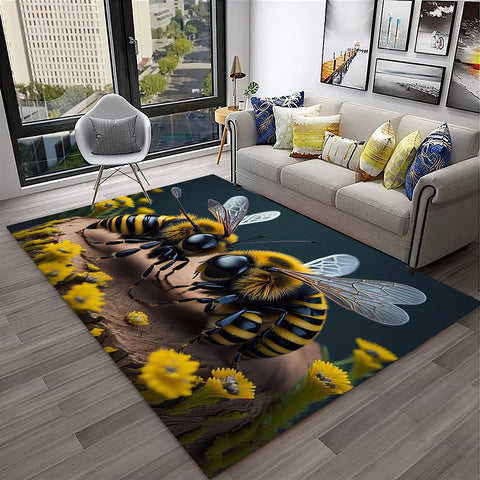 Navak Carpet Cute Bee HoneyBee Insect Cartoon 3D Carpet Rug for Home Living Room Bedroom Sofa Doormat Decor,kids Area Rug Non-slip Floor Mat