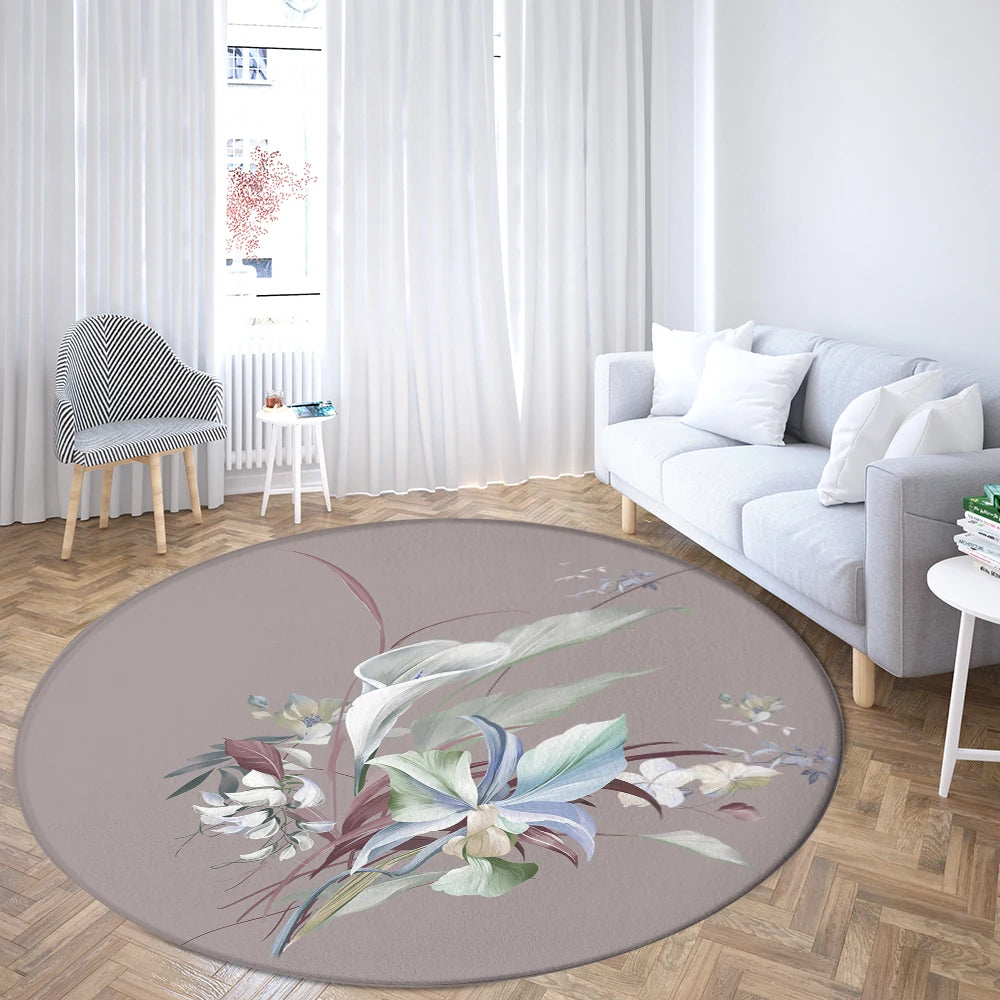 Navak Carpet Home Living Room Bedroom Bathroom Floor Mat Printing Decorative Carpet Flower and Bird  Round  Peony Rose