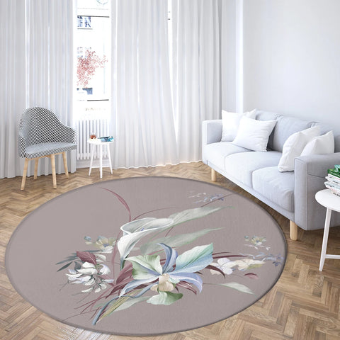 Navak Carpet Home Living Room Bedroom Bathroom Floor Mat Printing Decorative Carpet Flower and Bird  Round  Peony Rose
