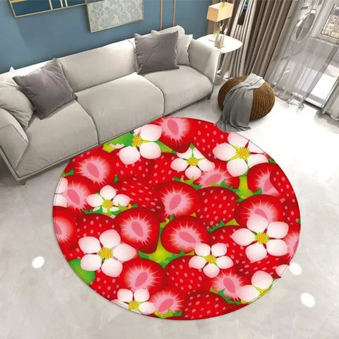 Navak Carpet Lovely Strawberry Print Round Carpet Home Living Room Sofa Bedroom Floor Decoration Kitchen Absorbent Mat