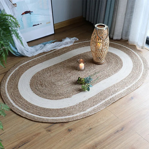 Navak Carpet HeMu-Woven Rattan Round Carpets for Living Room, Bedroom Straw Rugs, Natural Plants Floor Mats, Bedside Garden Table Grass Mat