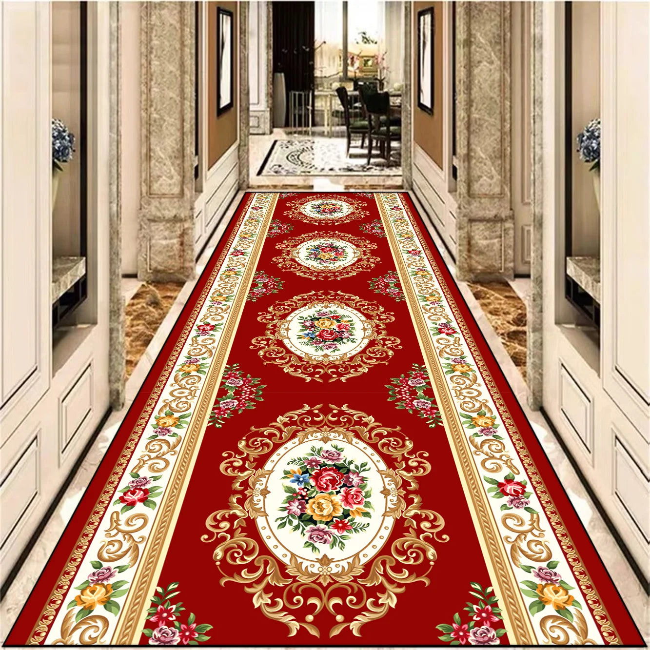 Navak Carpet European Decoration Long Corridor Carpet Gorgeous Hallway Carpets Non-slip Stairway Rug Home Runner Aisle Floor Mat Customizable