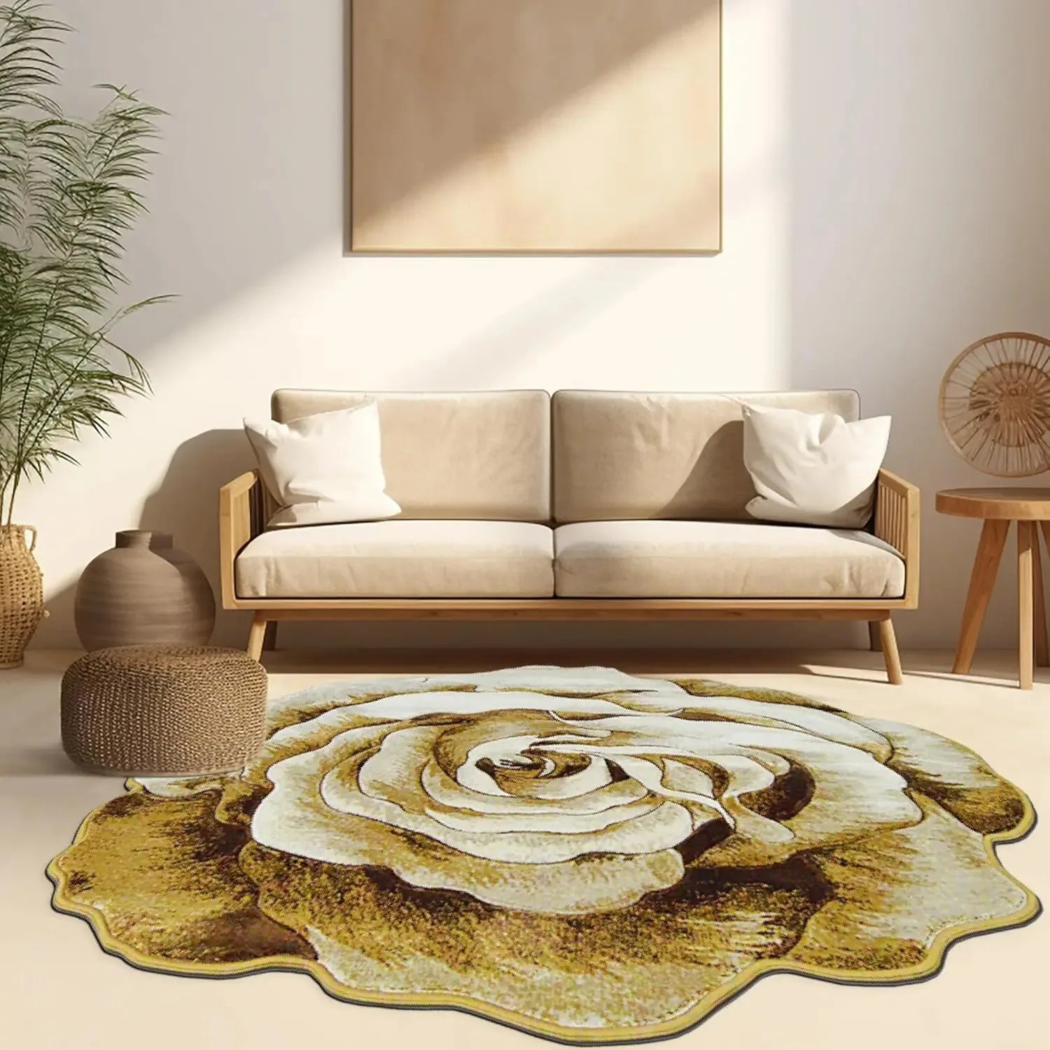 Navak Carpet Exclusive Picks Flannel Carpet Rose Shaped Living Room Mat Round Rug Coffee Table Sofa Cushion Stain-Resistant Non-Slip Mat Home Decor