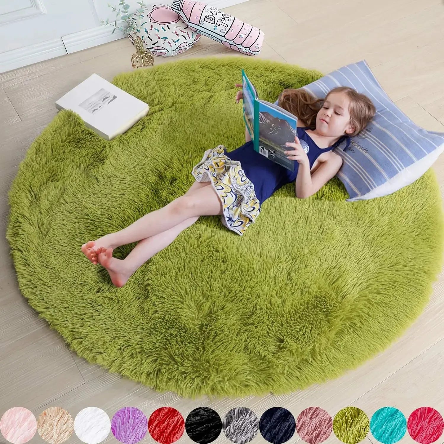 Navak Carpet vikama Pink Round Rug for Girls Bedroom,Fluffy Circle Area Rug for Kids Room,Furry Shaggy Carpet for Living Room Playroom Decor