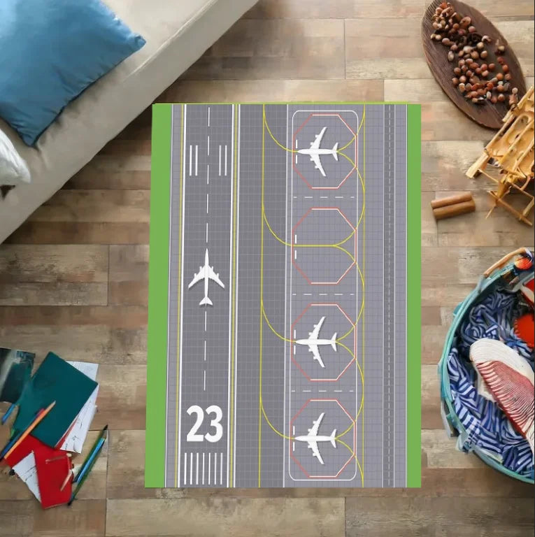 Navak Carpet Kids Play Area Rugs Airport Landing Strips Top View Aircraft and Airplane Arrival Carpet Kids' Bedroom Playroom Nursery 3D Decor