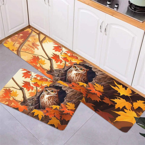 Navak Carpet Fall Owl Maple Leaves Kitchen Mat Home Decor Corridor Balcony Laundry Room Rugs Bedroom Bedside Floor Mat Bathroom Door Mat