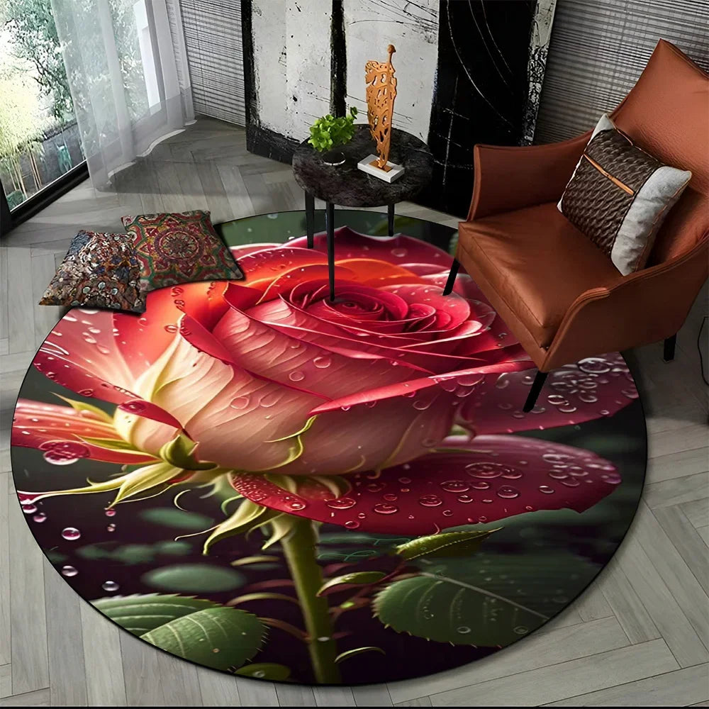 Navak Carpet 3D Luxury Flower Rose Daisy Nordic Round Carpet Rug for Living Room Bedroom Child Playroom Chair Decor,Pet Area Rug Non-slip Mat