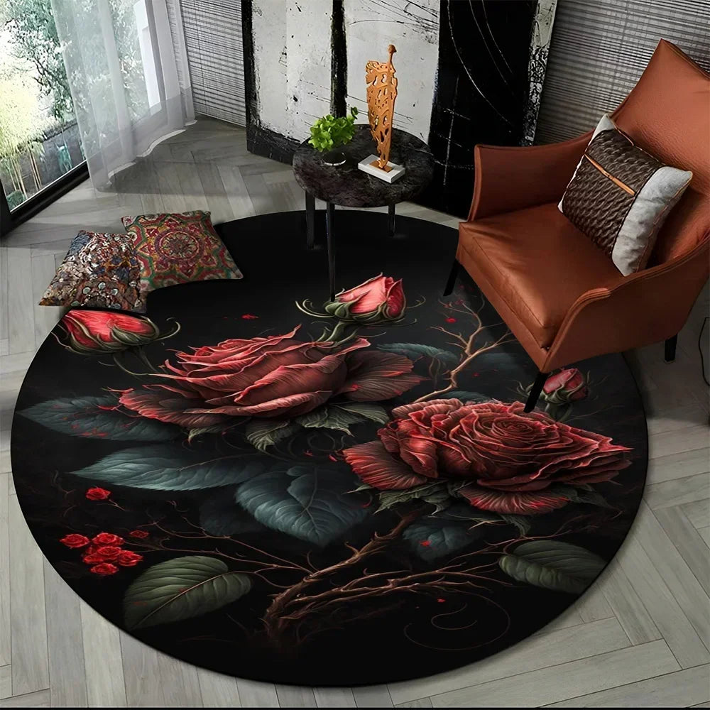 Navak Carpet 3D Luxury Flower Rose Daisy Nordic Round Carpet Rug for Living Room Bedroom Child Playroom Chair Decor,Pet Area Rug Non-slip Mat
