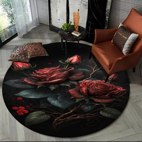 Navak Carpet 3D Luxury Flower Rose Daisy Nordic Round Carpet Rug for Living Room Bedroom Child Playroom Chair Decor,Pet Area Rug Non-slip Mat