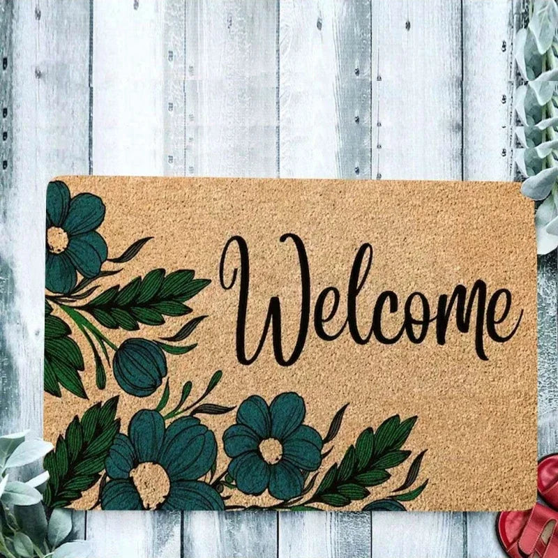 Navak Carpet 1Pc Plant Print Welcome Mat Non Slip Area Rugs On Both Sides Easy To Clean Floor Rug Indoor Outdoor Home Decorations Carpet