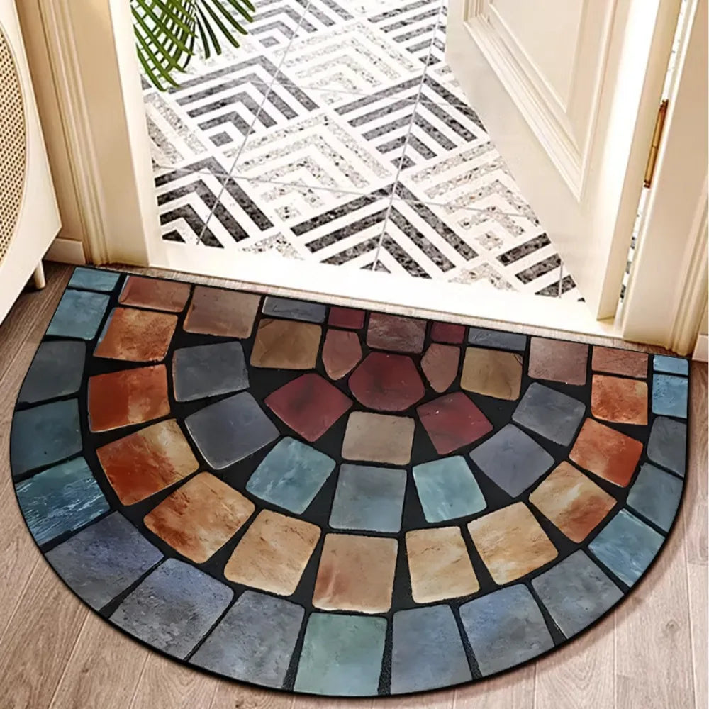 Navak Carpet High Quality Non Slip Half Round Doormat Boho Flower Floral Welcome Rugs Absorbent Washable Entrance Mat Indoor Outdoor